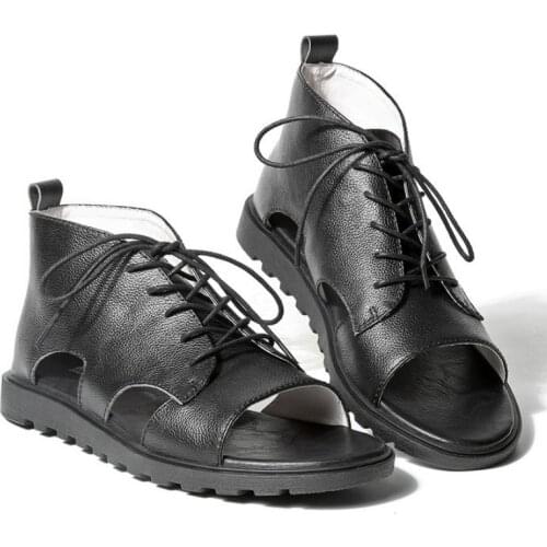 2020 Summer High-Top Sandals Men Luxury 100% Real Leather Leisure Shoes Breathable Beach Platform Sandalias Gladiator Sandals