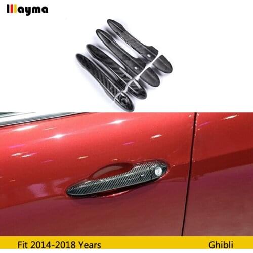 Real Carbon Fiber Outer Door Handle Cover Trim Decoration For Maserati Ghibli 2014 - 2018 door handle cover with sensor 4pcs/set