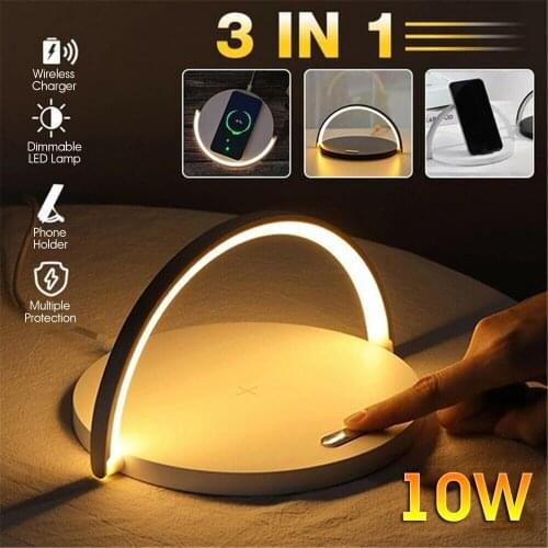 10W Qi Fast Wireless Charger Table Night Light For iPhone 12 11 XR Mobile Phone Charging Holder LED Desk Lamp Phone Stand