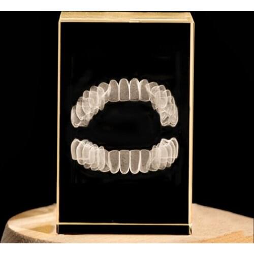 Desk Decoration Crystal 3D Tooth Dental Teaching Model Clear Crystal Cube Stand Dentist Gift Crafts