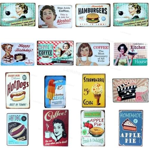 New 18 Styles Metal Tin Signs Cake Foods Painting Home Decor Art Poster Vintage Bakery Kitchen Cafe Wall Decoration 8"x12"