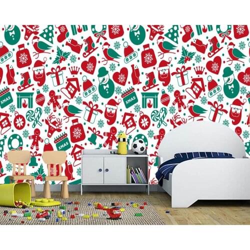 Papel de parede Christmas Snowmen cartoon Santa Claus Gifts photo wallpaper living room TV wall kids'room wall papers home decor