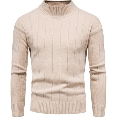 Autumn Winter Sweater Mens Wear Mock Neck Striped Long-sleeve Sweater