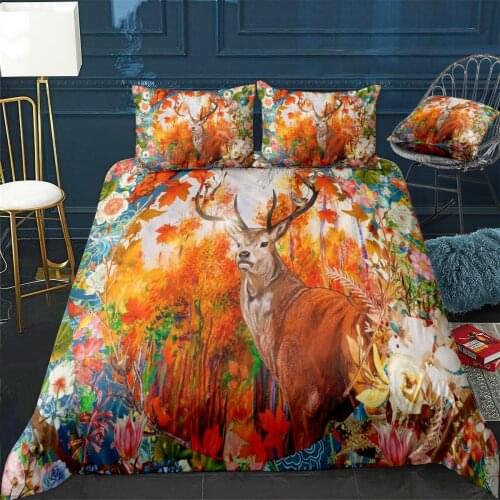 Autumn Deer Quilt Cover Pillowcase 3Piece Comforter Bedding Set With Pillow Case Single Double Duvet Cover Home Decora