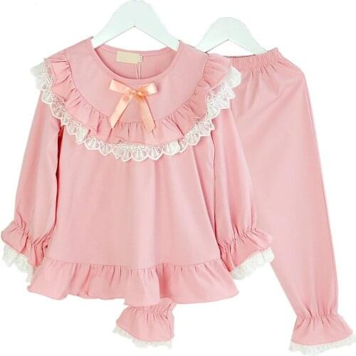 Girl Pajama Set 2019 New Kids long-sleeved cotton princess Pajama Baby girl Lace clothes fashion Children Clothing 2 6 8 10 11Y