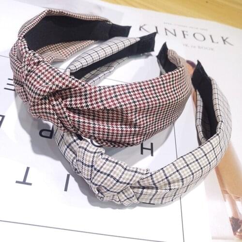 1PC Knot Hair Bow Headband Ins Style Elastic Hairband For Women Hair Accessories Plaid Printing Headband Hair Band For Girls