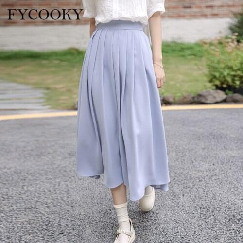 Sweet Black Pleated Skirts Women 2021 Summer Purple Long Skirts Korean Loose High Waist Chiffon Skirt Plus Size