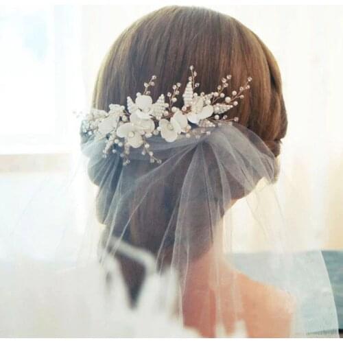 Luxury wedding headband Pearls Beaded With Comb Women Handmade Flowers Bridal Headdress Wedding Accessories
