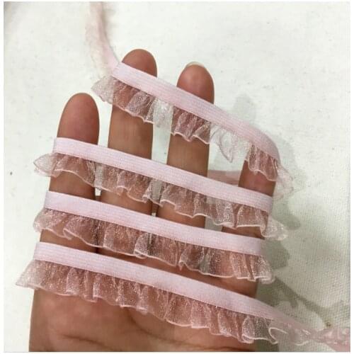 Light Pink Lace Fabric Elastic Folds Lace Trim Dress Hem 1.5cm Wide Skirt Doll DIY Headdress Clothes Accessories