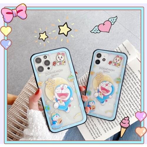Doraemon Tempered glass phone case for iphone 12 Pro Max 11 7 8 plus X XR XS MAX cute Japanese Anime Transparent Cover