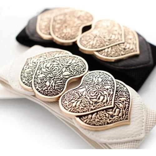 Trendy Elastic Waist Belts for Women Vintage Buckle Stretch Waistband Cinch High Waist Cummerbunds White Color