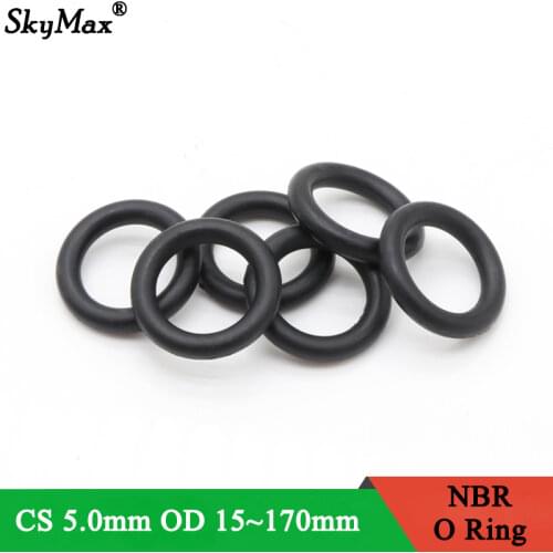 10pcs NBR O Ring Seal Gasket CS 5mm OD 15~105mm Nitrile Butadiene Rubber Spacer Oil Resistance Washer Round Shape Black