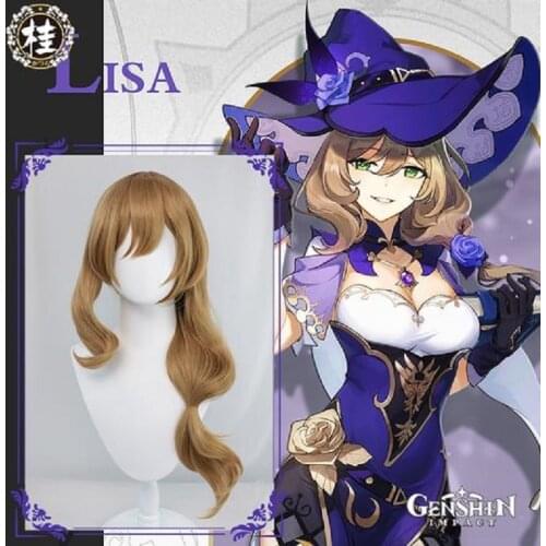 UWOWO Game Genshin Impact Lisa Witch of Purple Rose Cosplay Wig The Librarian 70cm Brown Long Wavy Hair