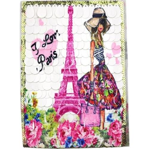 T shirt Women patch sequins 185mm tower girl deal with it punk biker patches for clothing stickers 3D t shirt mens free shipping