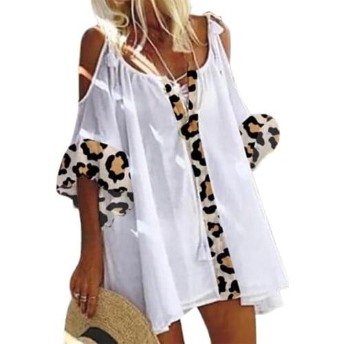 50%HOT Blouse Printed Loose Leopard Grain Summer Casual Beach Blouse for Trip