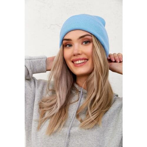 Women Baby Blue Beret Women knitted Winter Hat Female Warm Rabbit Fur Beanie Girls Solid Bonnet For Women Warm Walking Cap