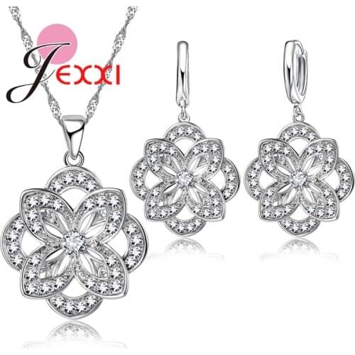 Classic Flower Women Jewelry Sets For Wedding Engagement Accessories Fashion 925 Sterling Silver Necklace Earring Sets