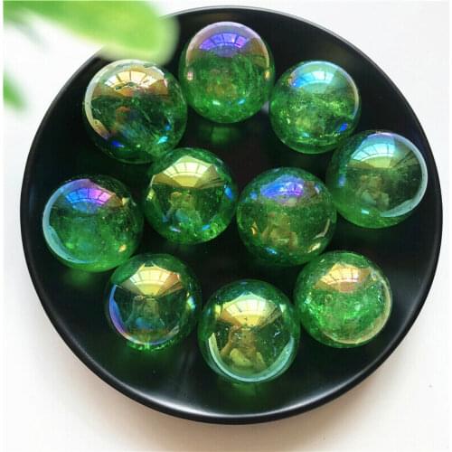 1PC 29-31mm Electroplated Green Titanium Aura White Quartz Crystal Balls Crystal Sphere Ball Decor Natural Stones and Minerals