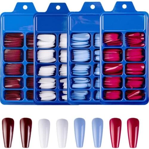 100Pcs/bag Coffin Fake Nail Tips Colorful Press on Nails Long Ballerina Nails Clear Full Cover Acrylic Nails False Nail Decorat