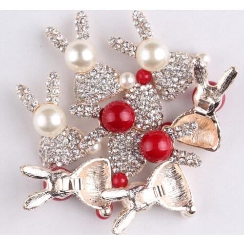 120pcs/lot)Factory Price Rabbit Shape Rhinestone Button With Pearl Artificial Metal Crystal Button For Girl Jewelry Accessories