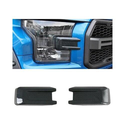 2* Carbon Fiber Front Head Light Eyelid Cover Trim For Ford F150 F-150 2015-2020