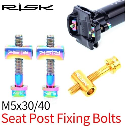 RISK 2Pcs Bike Seat Post Fixed Bolts TC4 Titanium Alloy M5*30/40MM MTB Road Bicycle Seatpost Saddle Fixed Screws Rainbow Gold