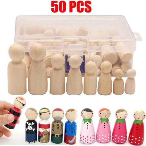 50pcs Creative Doll People Wooden Peg Dolls Toy Manual Painting Dolls Crafts Graffiti Unfinished Solid Wood DIY