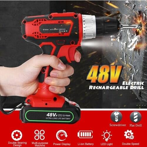 Dreamburgh 48V Cordless Drill Combi Driver Power Impact Screwdriver Rechargeable Electric Drill + Li-Ion Battery LED Work Light