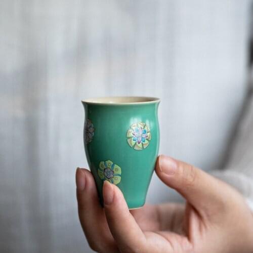 Japanese-Style Turquoise Green Music Cup Ceramic Kung Fu TeaCup Small Master Cup Single Cup Ceremonial Cup Bowl Teacups
