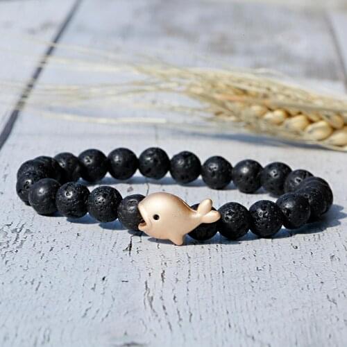 Mens And Womens Fashion Hand-Knitted Bracelet Gold Color Alloy Small Whale Shape Decorative Bead Natural Stone Beaded Bracelet