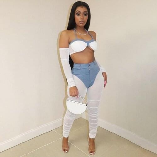 Echoine Patchwork Zipper Pants Women Sexy Skinny Bodycon Sheer Mesh Trousers High Waist Female Pants Clubwear Outfits Streetwear