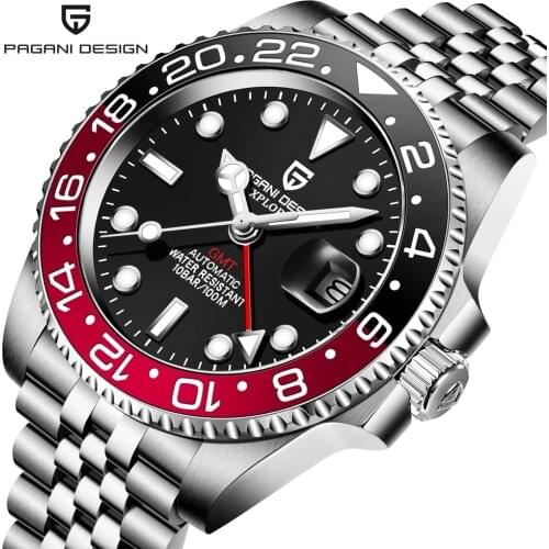 PAGANI DESIG 2021 New Mens Watch Fashion Black Red GMT Mechanical Clock Luxury Mens Automatic Wrist Watch For Men Reloj Hombre