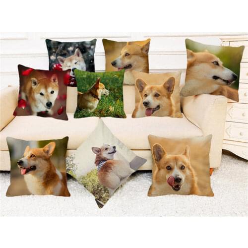 XUNYU Cute Pet Cushion Cover Shiba Inu Throw Pillow Case Linen Cushion Case Sofa Bed Decorative Pillowcase 45x45cm C0076