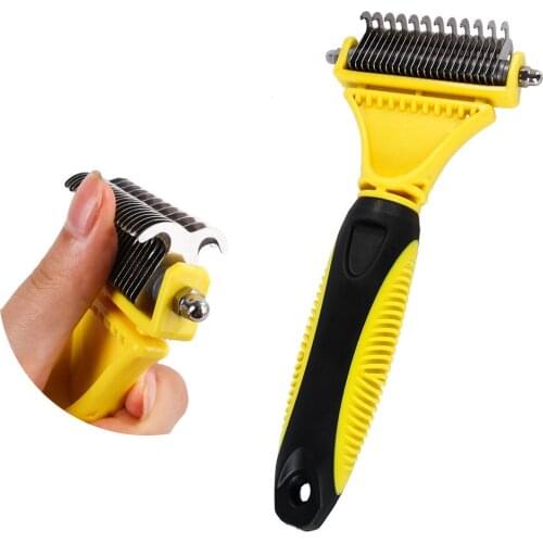 Double-sided Pet Dog Dematting Comb Professional Cat Dog Open Knot Brush Rake Knife Pet Grooming Fur Deshedding Trimmer Tool
