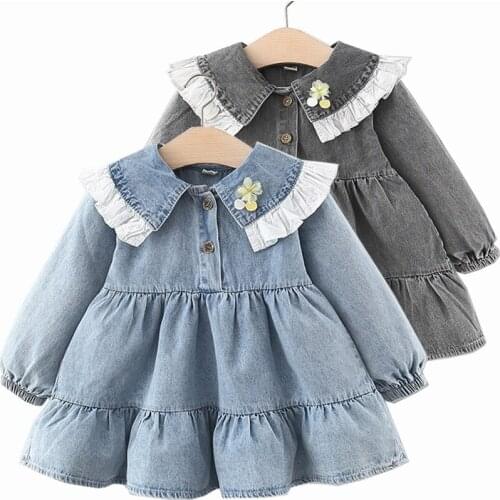 Winter Fall Girls Denim Dress Clothes Long Sleeve Lounge Set Children Kids Costumes Newborn Baby Rompers Vestidos Bebe 12 4 Year
