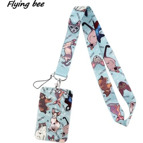 Flyingbee X1766 Cute Cat Creative Lanyard Card Holder Student Hanging Neck Mobile Phone Lanyard Badge Subway Access Card Holder
