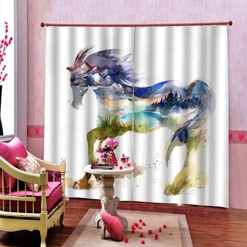 Art Oil Painting animal Horse Landscape Curtains For Living room Bedroom Painiting Blackout Window Drapes Home Indoor Decor