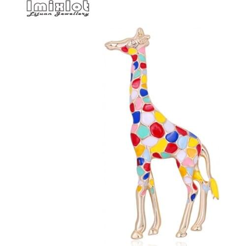 Imixlot Colorful Enamel Giraffe Brooches For Women Mens Suit Lapel Pin African Animal Broche Jewelry Gift