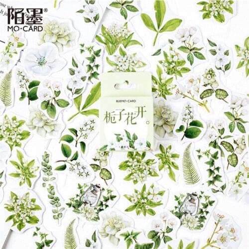 Jasmine Stationery Stickers Flower Plant Paper Stickers Gardenia Self-adhesive Label Decorative Album Scrapbooking Daily Planner