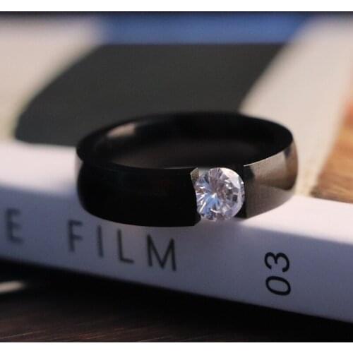 NEW Fashion Black Stainless Steel Ring For Men Accessories Jewelry Wedding Engagement Gift Luxury 6mm Big Round Zircon Rings