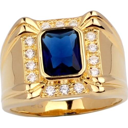 Gold Color Solid Sterling 925 Silver Ring Mens 4-claw Oblong Cubic Zirconia MAN GFS R128 Size 10 11 12 13