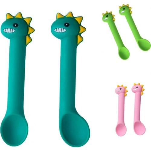 2Pcs Baby Utensils Cartoon Dinosaur Toddler Feeding Silicone Baby Training Spoons for Kids Baby Feeding Accessories Tableware