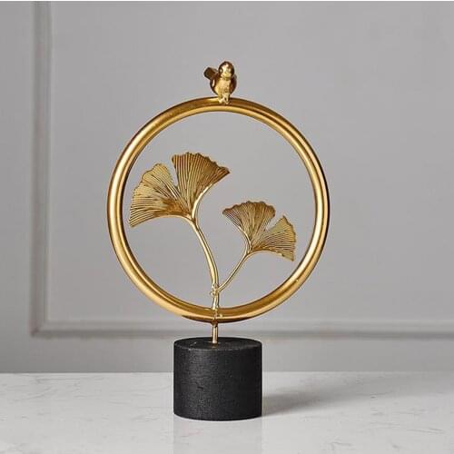 Creative Golden Ginkgo Leaf Iron Crafts Ornaments Home Entrance Wine TV Cabinet Office Study Statues Figures Decorations