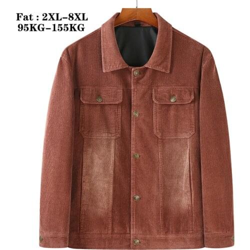 Oversized Casual Jacket 5XL 6XL 7XL 8XL 2021 New Arrival Spring Retro Corduroy Clothes Men Fashion Multiple Pockets Khaki Coat
