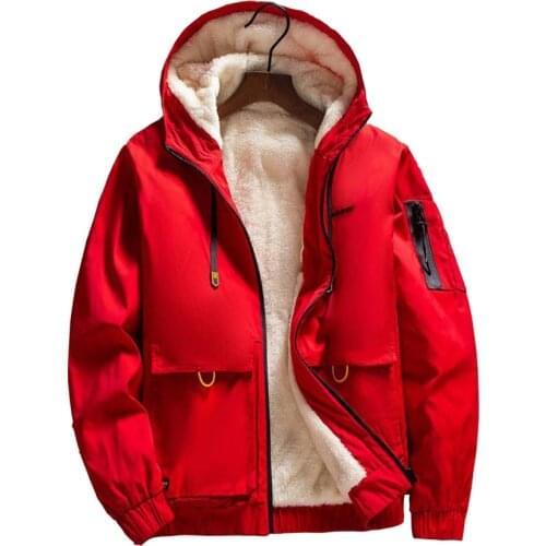 Winter Men Jacket 2020 New Autumn Thick Hooded Streetwear Jacket Casual Windbreaker Fur Inside Solid Color Big Pockets