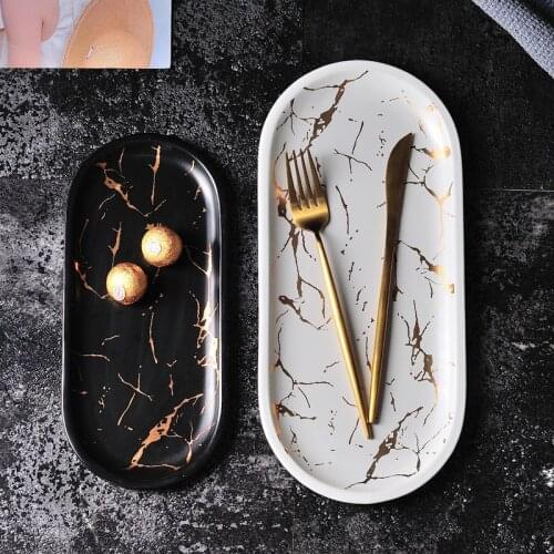 Nordic style marbled rectangular ceramic plate irregular western plate sushi plate household tray