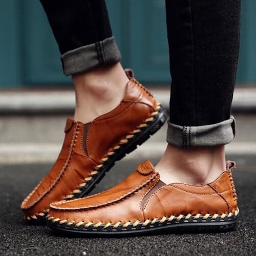 Handmade Mens Leather Flat Loafer Male Walking Driving Shoes Man Wedding Office Shoes Outdoor Footwear Slip on Lace up to Choose