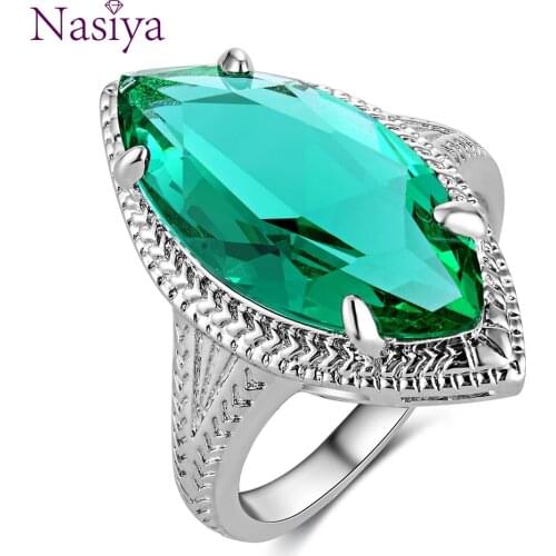 Nasiya Vintage 925 Sterling Silver Rings For Women Green Crystal Ring Oval Gemstone Romantic Engagement Party Fine Jewelry