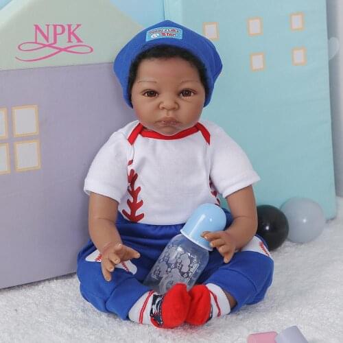 NPK 55CM 100% handmade detailed painting collectibles art doll African American baby soft body reborn doll