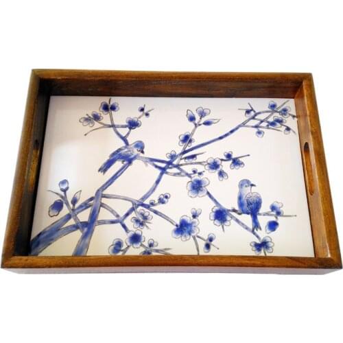 Secondkill solid wood tea set tea plate European-style water cup wooden tray hand-painted ceramic rectangular plate